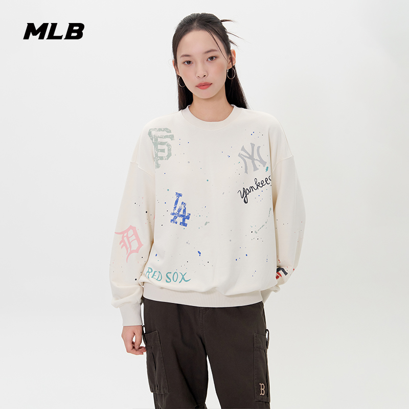 MLB官方 男女情侣时尚潮流涂鸦LOGO圆领套头卫衣25秋季新款MTG01