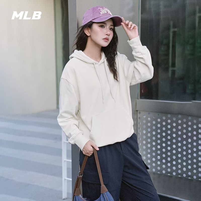 MLB官方男女情侣纯色小LOGO潮流运动休闲连帽卫衣25秋季新款HDB01
