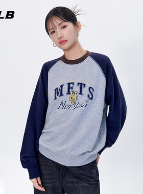 MLB官方男女情侣时尚复古撞色插肩袖运动套头卫衣25秋季新款MTV11