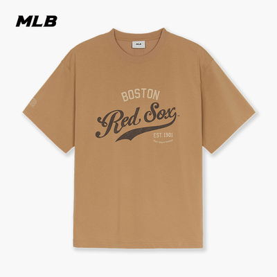 MLB官方 男女同款宽松百搭休闲复古字面印花T恤春季新款TSV05