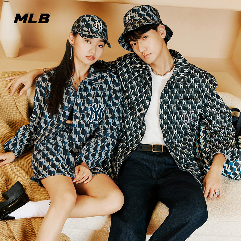 MLB官方男女情侣复古老花牛仔衬衫休闲外套百搭潮春夏季DRM06_虎窝淘