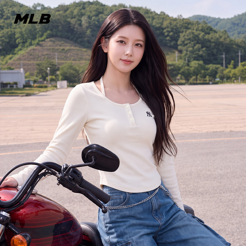 MLB女款修身挂脖亨利领长袖T恤图片