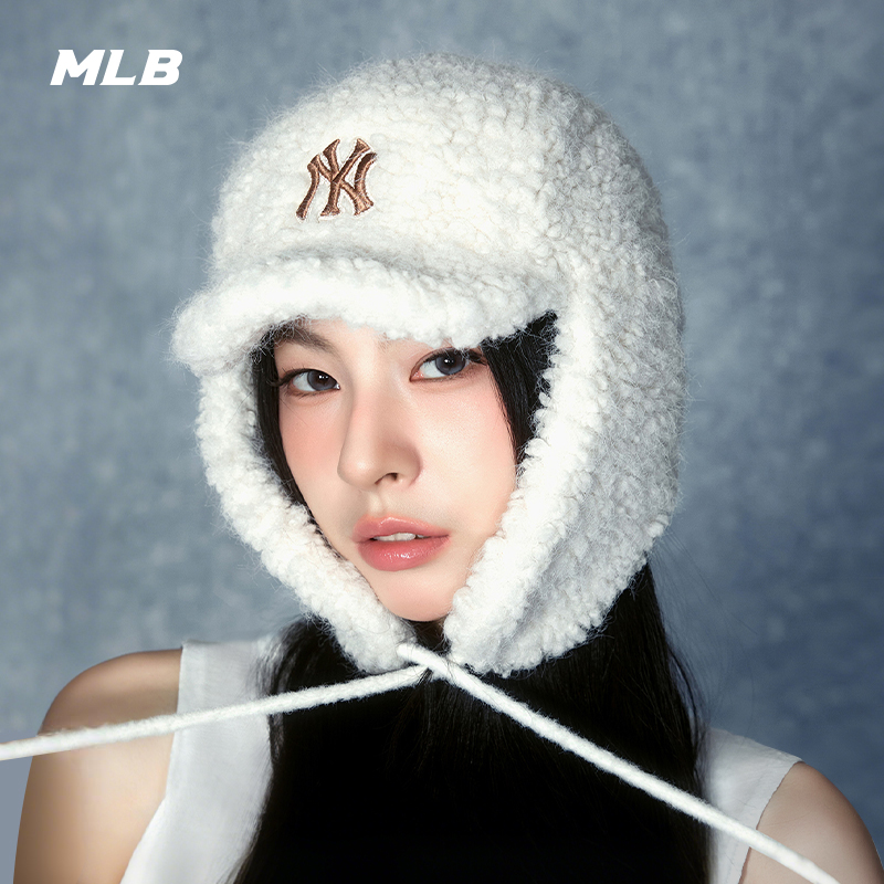 MLB官方 男女情侣学院风时尚仿羊羔绒护耳雷锋帽25冬季新款WMB02