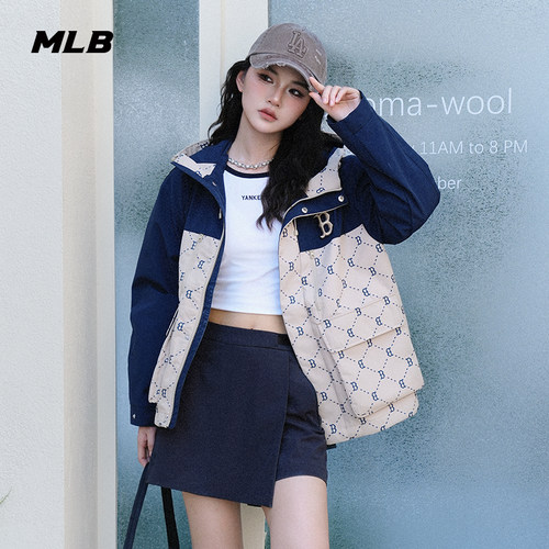 MLB官方 男女情侣休闲运动钻石老花连帽夹克外套秋季新款WJM01