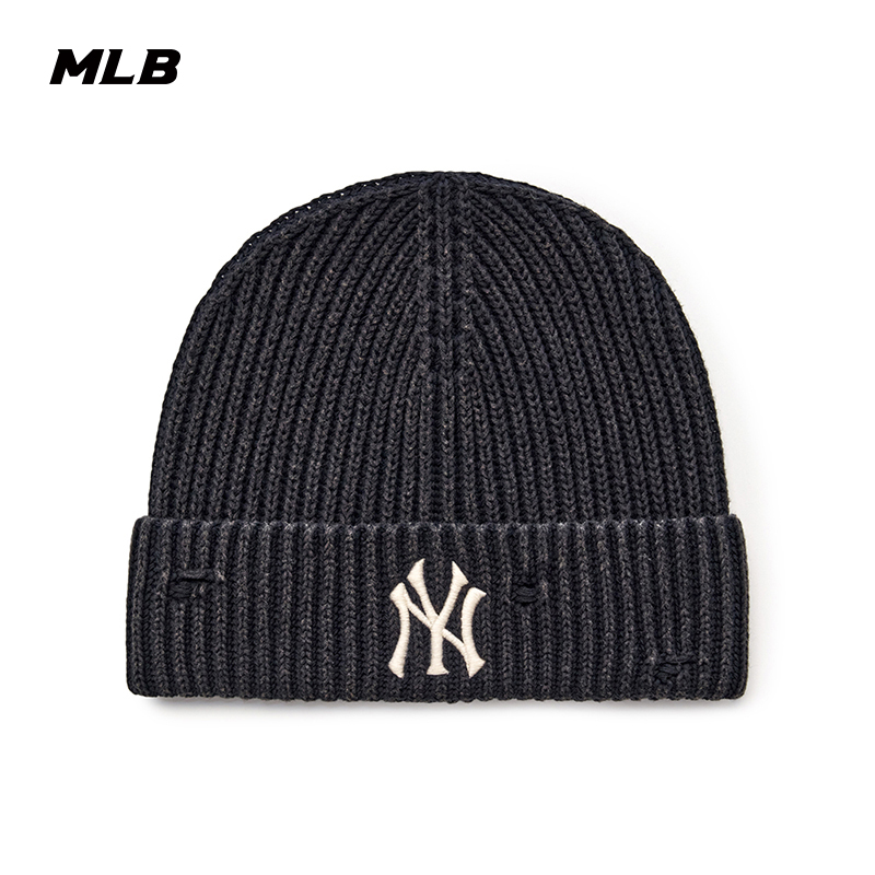 MLB官方男女情侣刺绣LOGO复古做旧休闲毛线针织帽25冬季新款BNB06