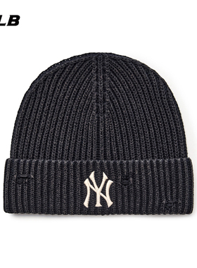 MLB官方男女情侣刺绣LOGO复古做旧休闲毛线针织帽25冬季新款BNB06