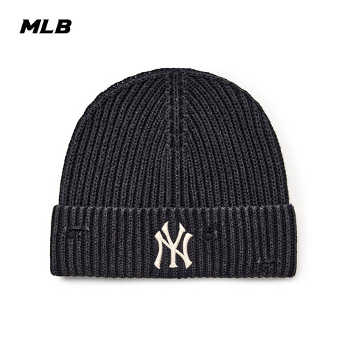 MLB官方男女情侣刺绣LOGO复古做旧休闲毛线针织帽25冬季新款BNB06