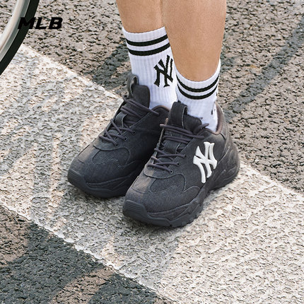 MLB官方男女情侣运动厚底增高大logo仿牛仔老爹鞋25秋冬新款SHA02