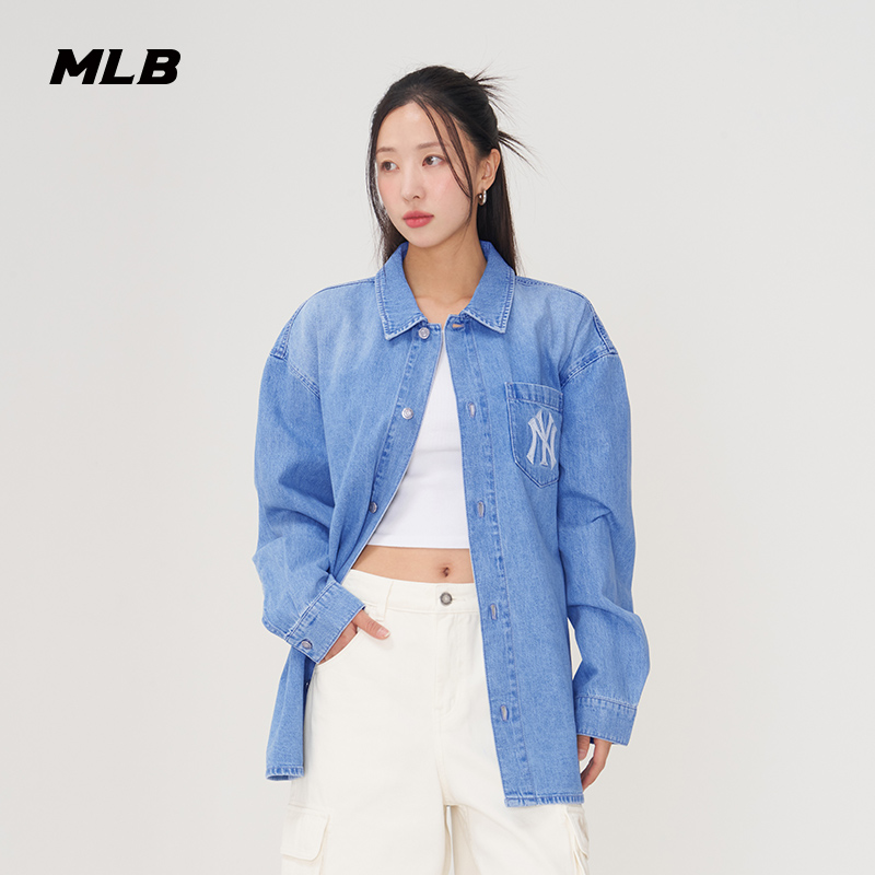 MLB官方 男女情侣时尚背标渐变老花牛仔衬衫外套25春夏新款DRM04
