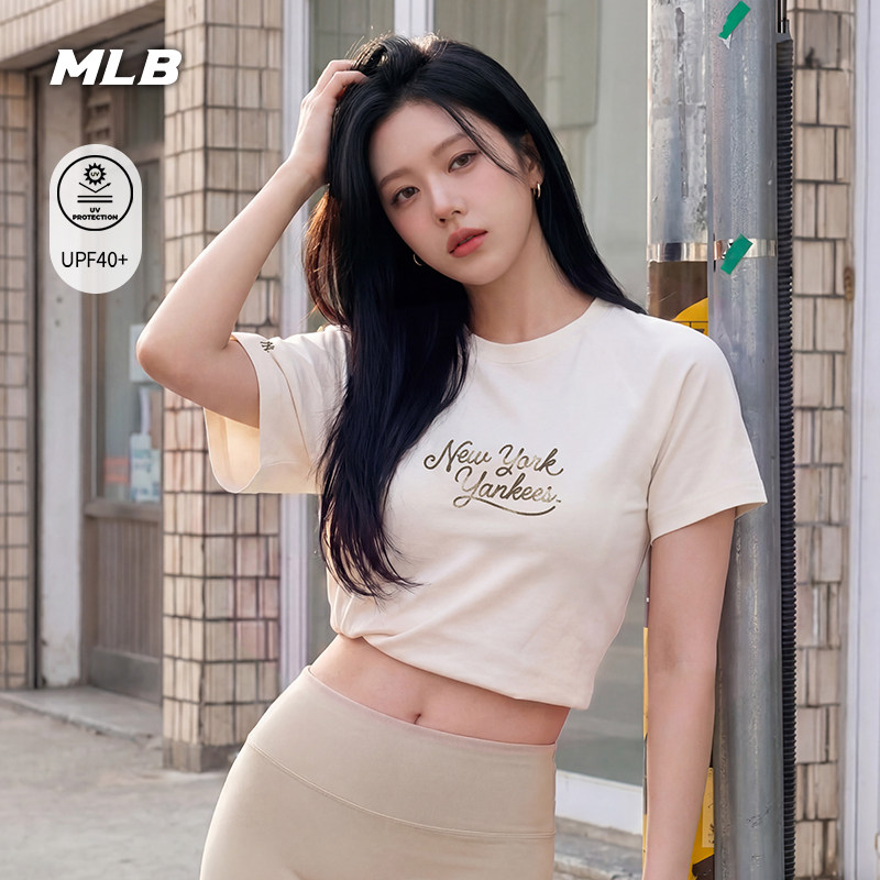 MLB官方女款轻薄复古百搭短款修身弹力感防晒T恤26夏季新款TSB07图片