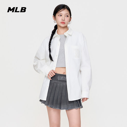 MLB官方 男女同款时尚百搭休闲潮流背标梭织衬衫26春季新款WSB04
