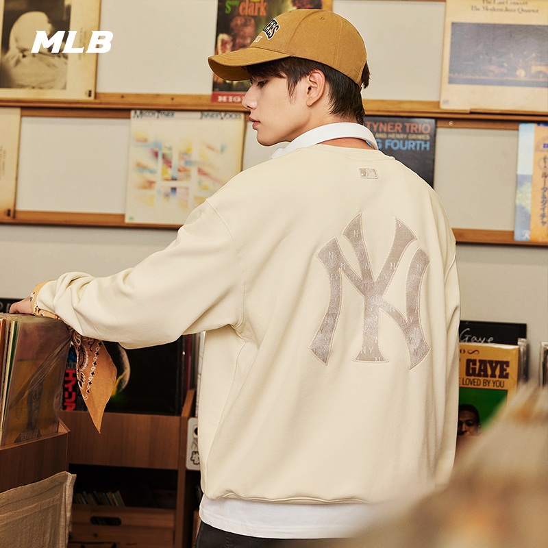 MLB官方男女情侣复古老花背标圆领套头卫衣25秋季新款MTM06/MTM10