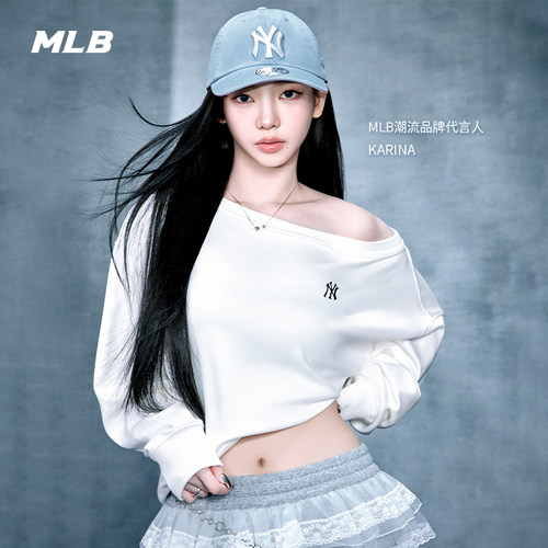 MLB官方KARINA休闲时尚宽松舒适百搭斜肩纯色卫衣26春季新款MTB11