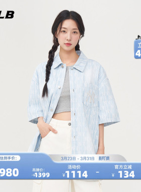 MLB官方男女情侣复古满印老花牛仔衬衫外套春夏新款DRM10/DRM05