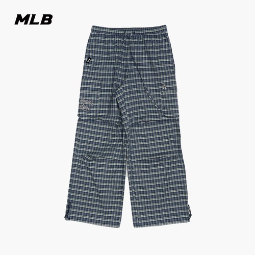 MLB女款宽松棉质格纹工装梭织裤