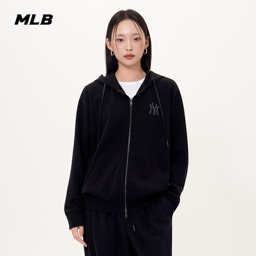 MLB官方 男女情侣潮流老花大LOGO连帽卫衣拉链外套秋季新款TRM02