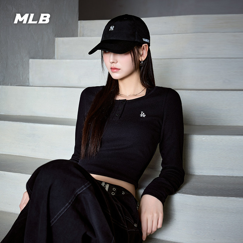MLB女款修身挂脖亨利领长袖T恤图片