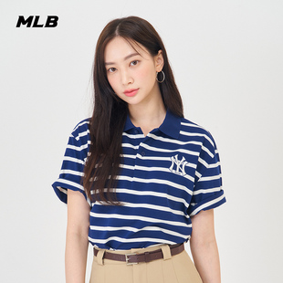 24夏季 休闲短袖 学院风条纹polo衫 MLB官方 PQV03 男女情侣经典 新款