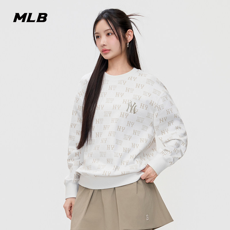 MLB官方 男女同款钻石老花复古圆领卫衣26春季新款MTM01/MTM04