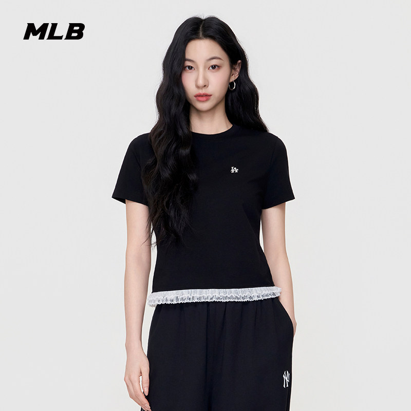 MLB官方女款时尚潮流弹力甜美下摆蕾丝弹力T恤26夏季新款TSB75图片