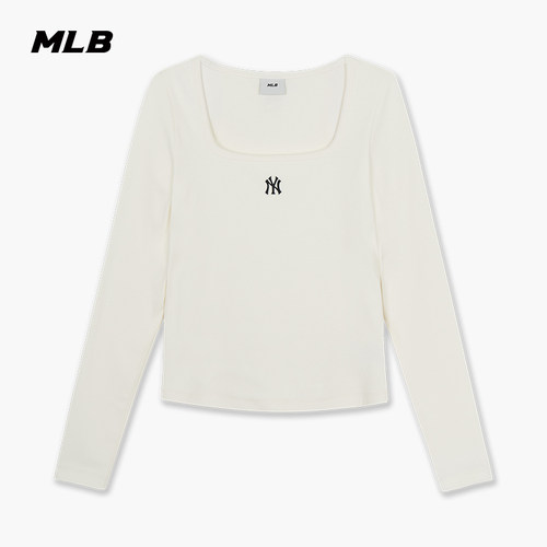 MLB女款简约方领修身长袖T恤