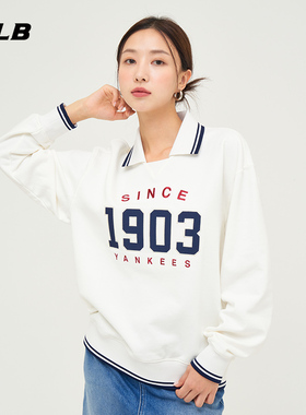 MLB官方 男女情侣学院风撞色POLO领宽松运动卫衣春夏MTV08