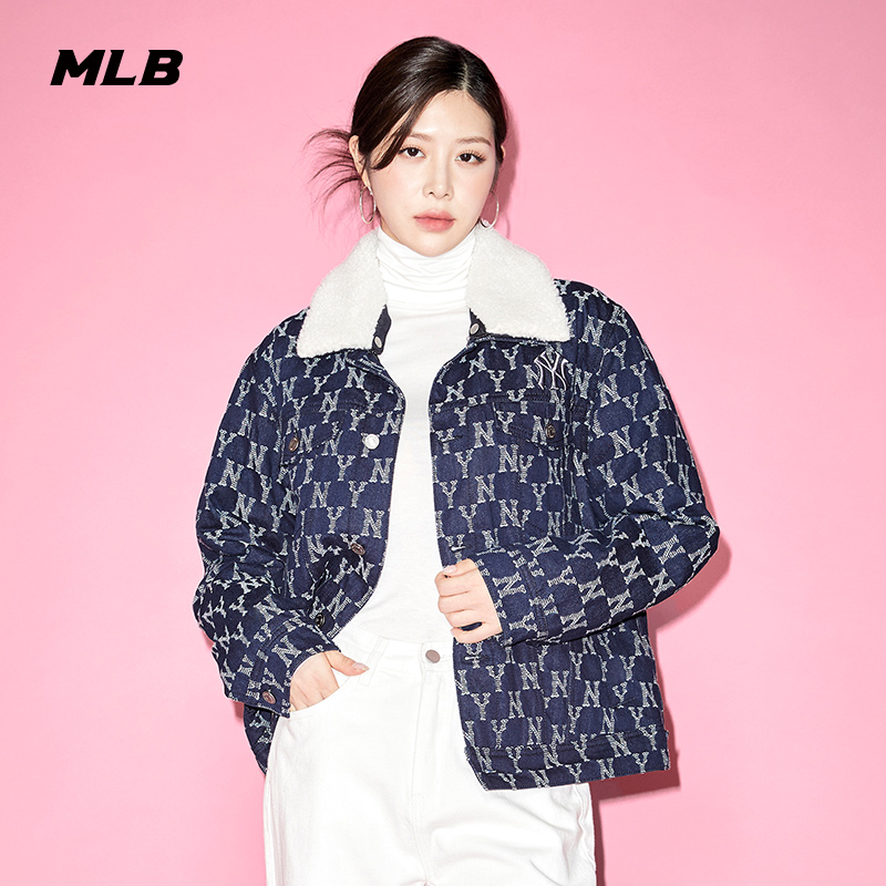 MLB官方男女复古老花牛仔夹克