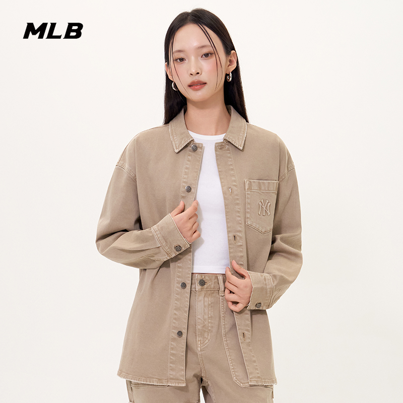 MLB官方 男女情侣复古风后背图案牛仔衬衫25秋季新款DRV02
