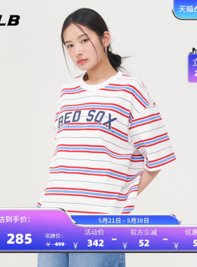 MLB官方 男女情侣学院风条纹撞色圆领运动休闲T恤夏季新款TSV03