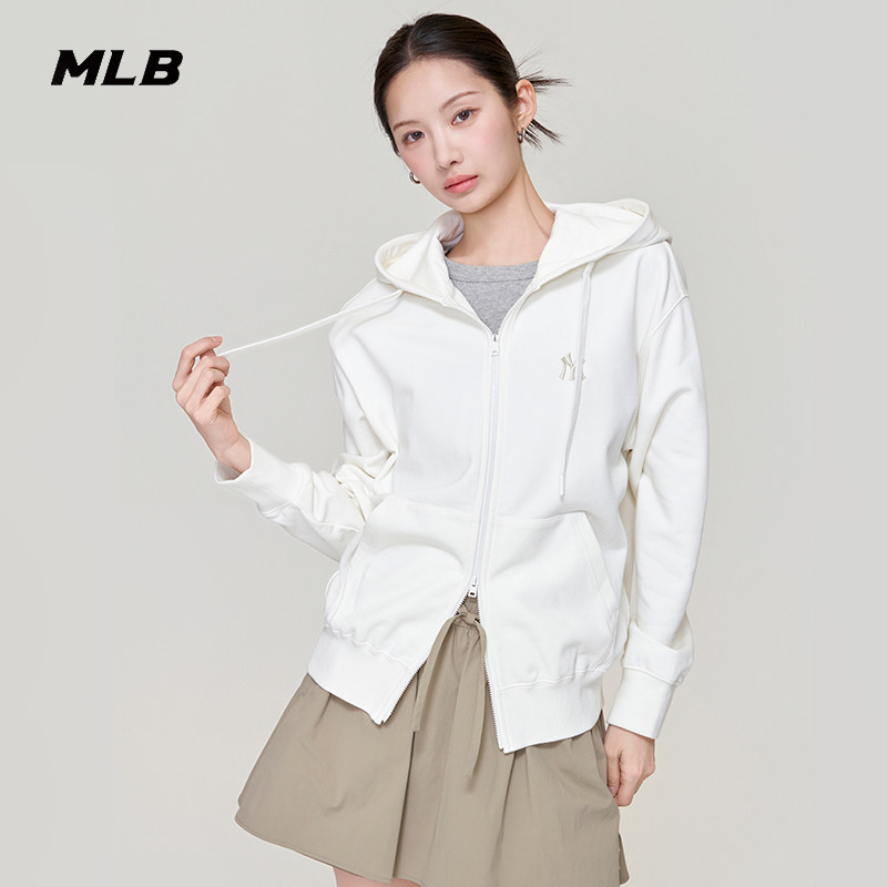 MLB纯色小标连帽卫衣外套图片