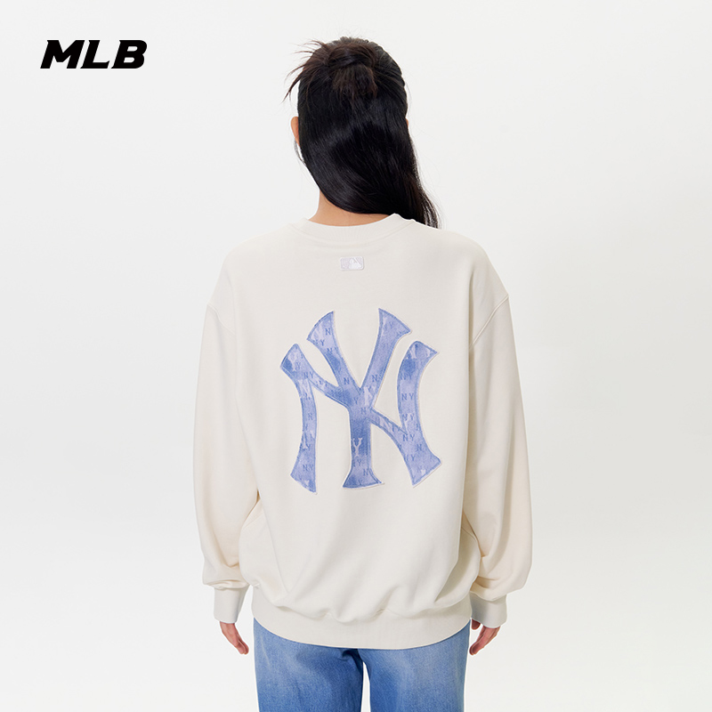 MLB官方男女情侣仿牛仔老花背标大LOGO圆领卫衣25秋季新款MTM07