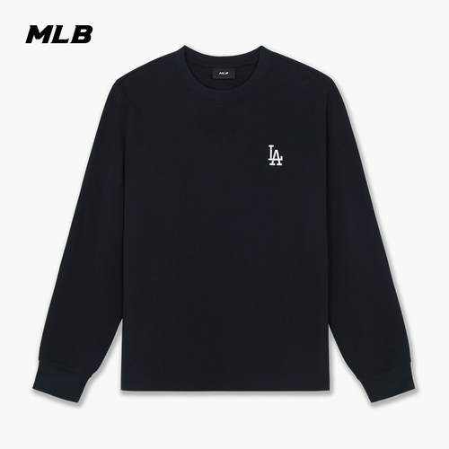 MLB情侣简约舒适纯色小标长袖T恤