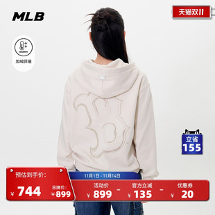HDB07 新款 MLB官方 男女情侣潮流背标保暖加绒连帽套头卫衣25冬季