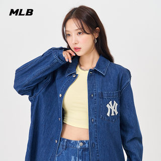 MLB官方男女情侣大LOGO休闲宽松纯棉牛仔衬衫外套24春季新款DRB06