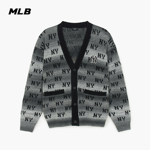 MLB官方 男女同款韩系潮流百搭满印老花韩系百搭针织开衫KCM03