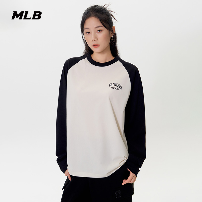 MLB官方男女情侣学院风拼接撞色运动休闲长袖T恤25秋季新款TSV21