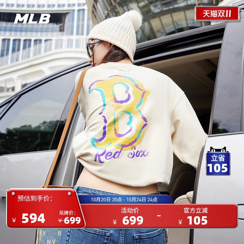 MLB官方 男女情侣街头风涂鸦背标圆领套头卫衣25秋冬新款MTB32