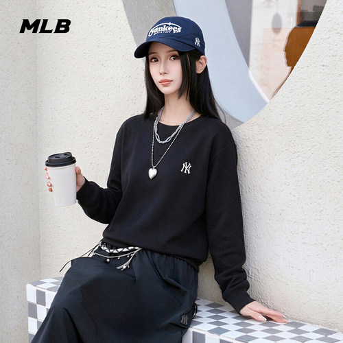 MLB男女简约百搭纯色小标卫衣
