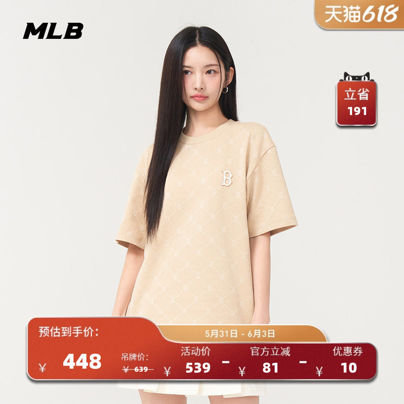 MLB官方 男女情侣圆领时尚短袖满印老花休闲T恤夏季新款TSM01