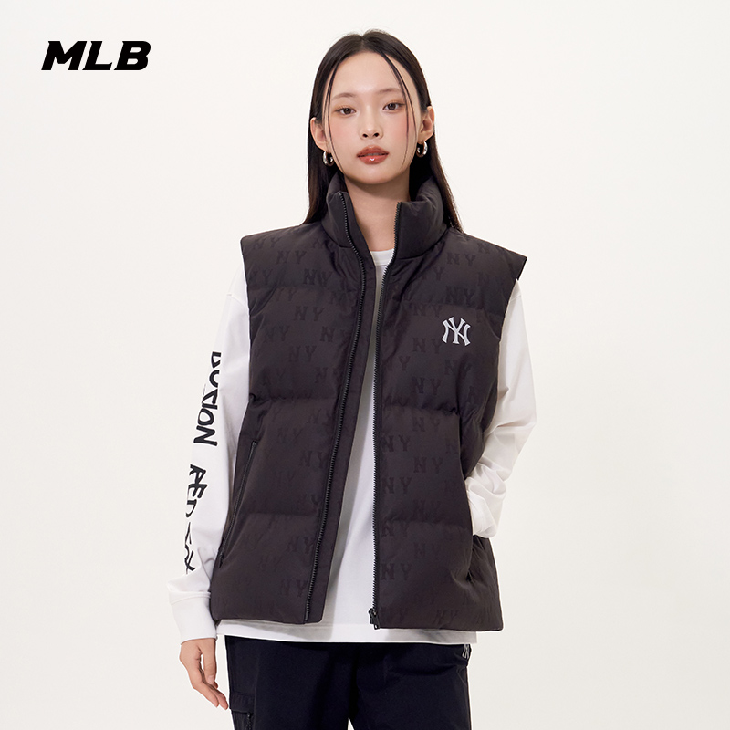 MLB官方 男女情侣潮奢满印老花加厚保暖羽绒马甲25冬季新款DVM03