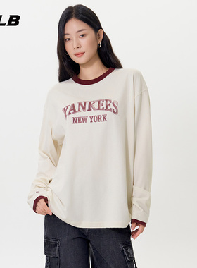 MLB官方 男女情侣学院风拼接撞色运动休闲长袖T恤25秋季新款TSV20