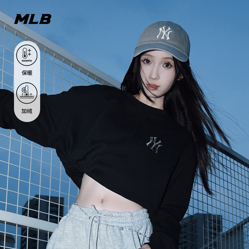 MLB官方男女情侣复古背标老花保暖加绒圆领卫衣25冬季新款MTM10
