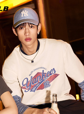 MLB官方 KARINA同款男女复古胶片T恤圆领学院短袖25夏季新款TSV07