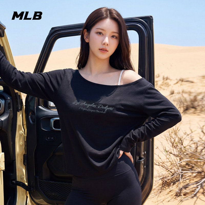 MLB女款简约字母印花斜肩长袖T恤图片
