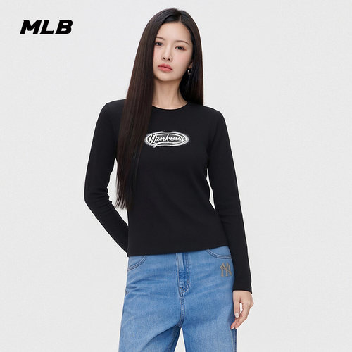 MLB官方 女款潮流百搭修身圆领复古印花长袖T恤26夏季新款TSV20