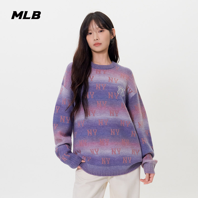 MLB官方 男女情侣时尚复古渐变老花圆领针织毛衣25秋季新款KPM02