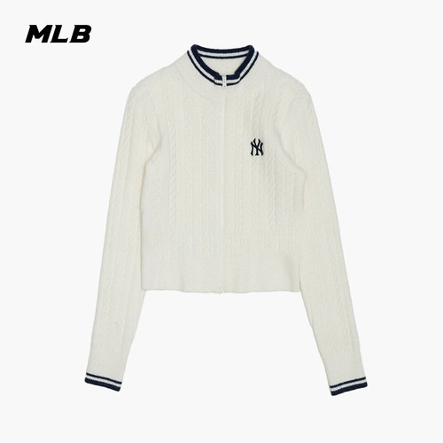 MLB女款百搭修身绞花拉链针织衫