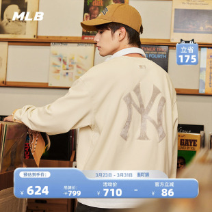 MLB官方男女情侣复古老花背标圆领套头卫衣秋季 MTM06 新款