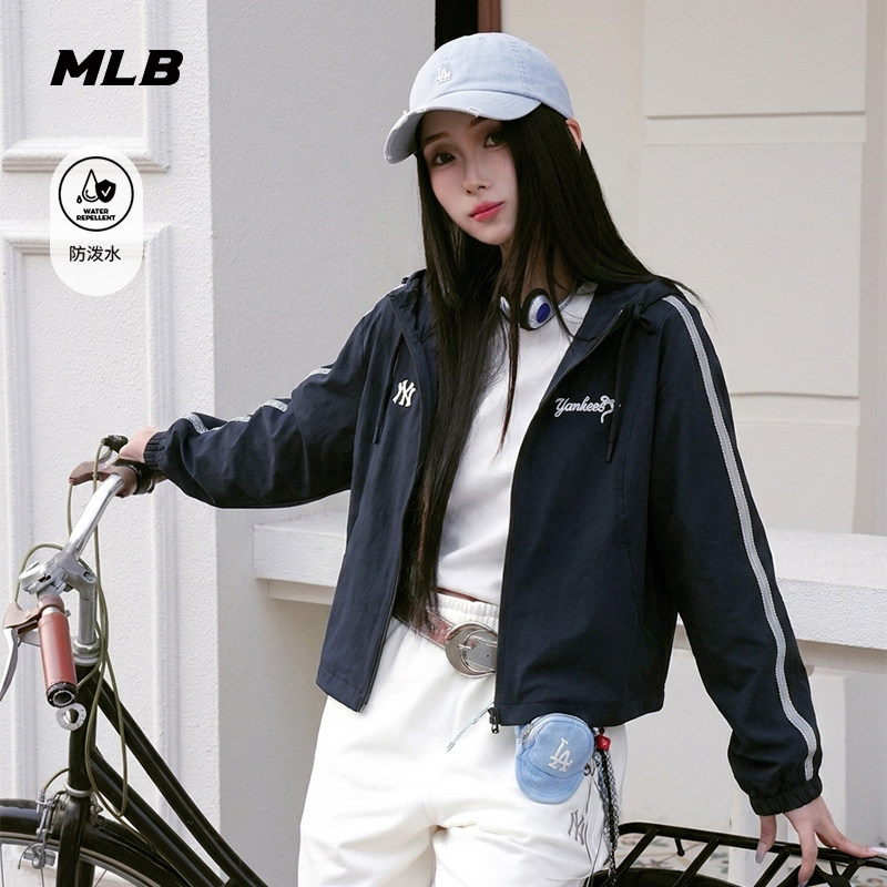 MLB官方女款百搭蕾丝条纹学院风防泼水夹克外套26秋季新款WJV02图片