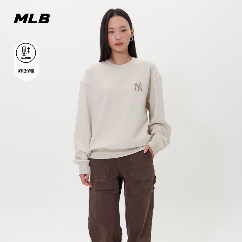MLB官方男女情侣复古背标老花保暖加绒圆领卫衣25冬季新款MTM10